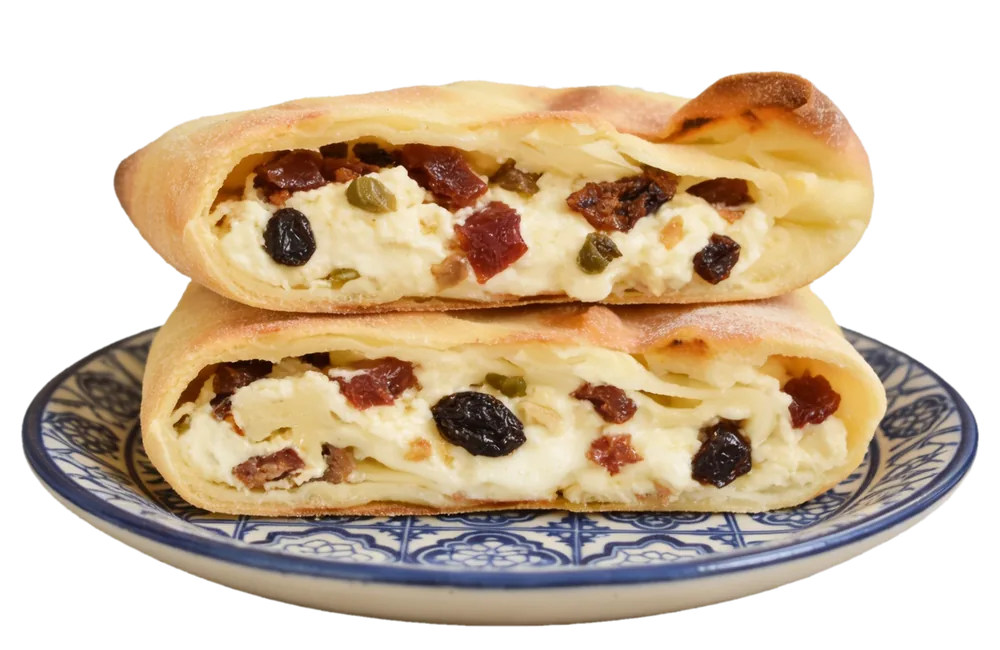 Focaccia ragusana con ricotta, capuliatu, olive nere e capperi